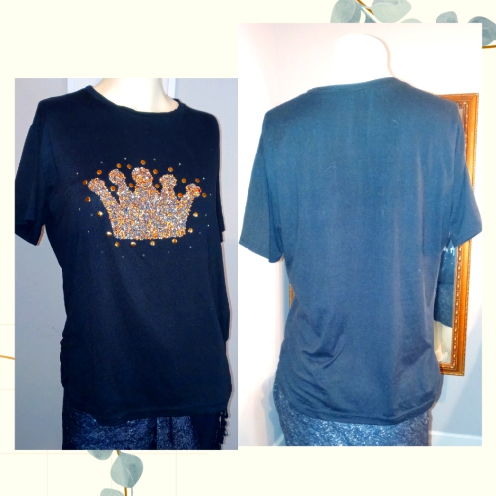 T shirt Woman black and gold Crown L